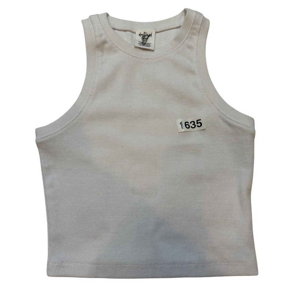 Destined Cropped Tank Top Women Small White Junior Ribbed White